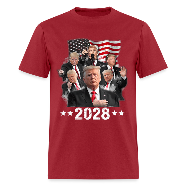 Trump 2028 Patriotic USA Flag T Shirt - dark red