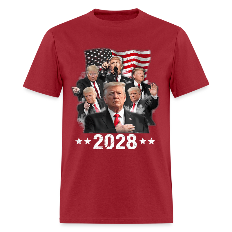 Trump 2028 Patriotic USA Flag T Shirt - dark red