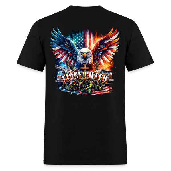 Firefighter Eagle Double Sided T Shirt - black