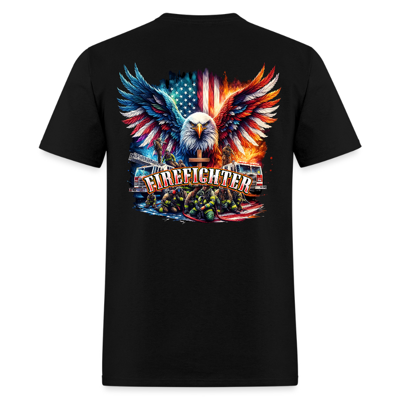 Firefighter Eagle Double Sided T Shirt - black