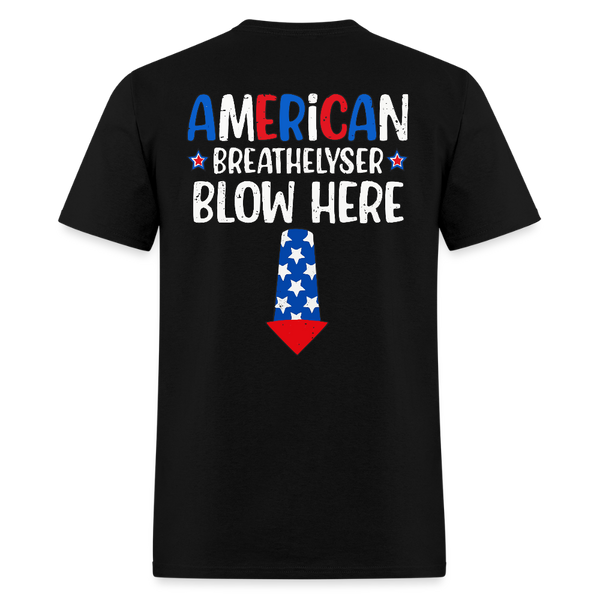 American Breathelyser Blow Here T Shirt - black