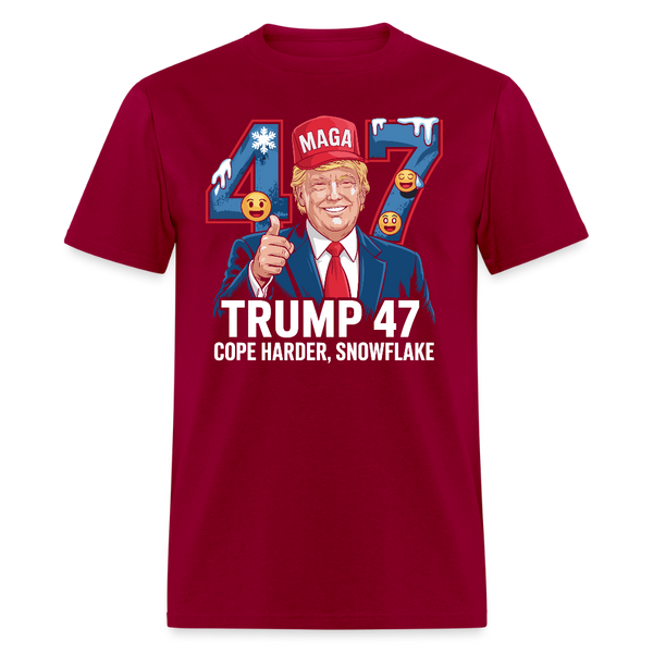 Trump 47 Cope Harder Snowflake T Shirt - dark red
