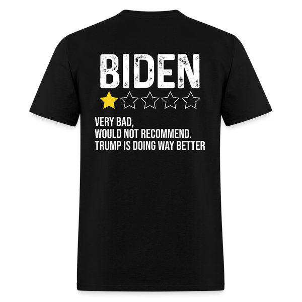 Biden 1 Star Review Very Bad Back Print T Shirt - black