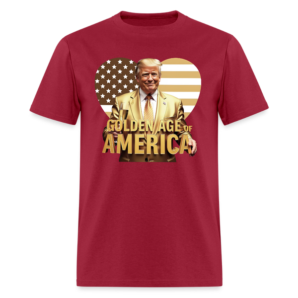 Golden Age of America Front Print T Shirt - dark red