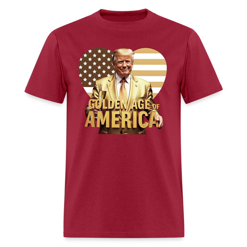 Golden Age of America Front Print T Shirt - dark red