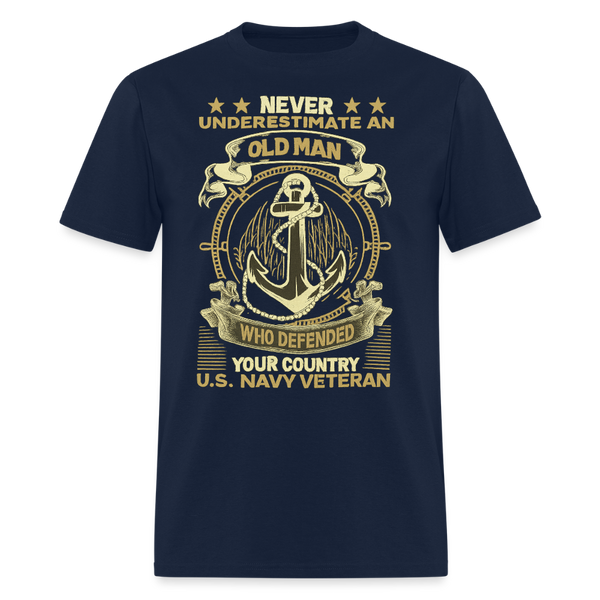 Never Underestimate an Old Man Veteran T Shirt - 2 - navy