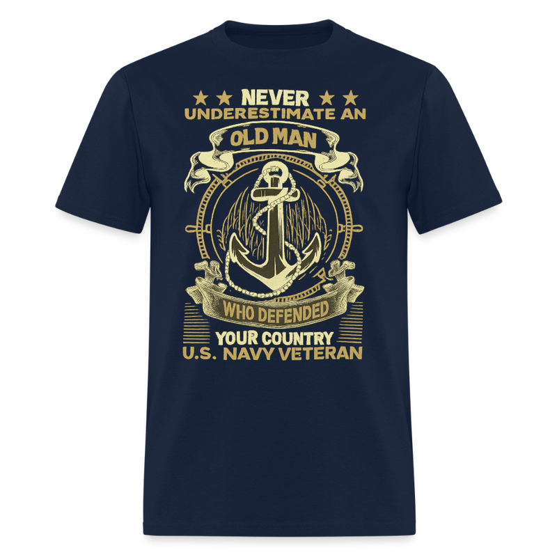 Never Underestimate an Old Man Veteran T Shirt - 2 - navy