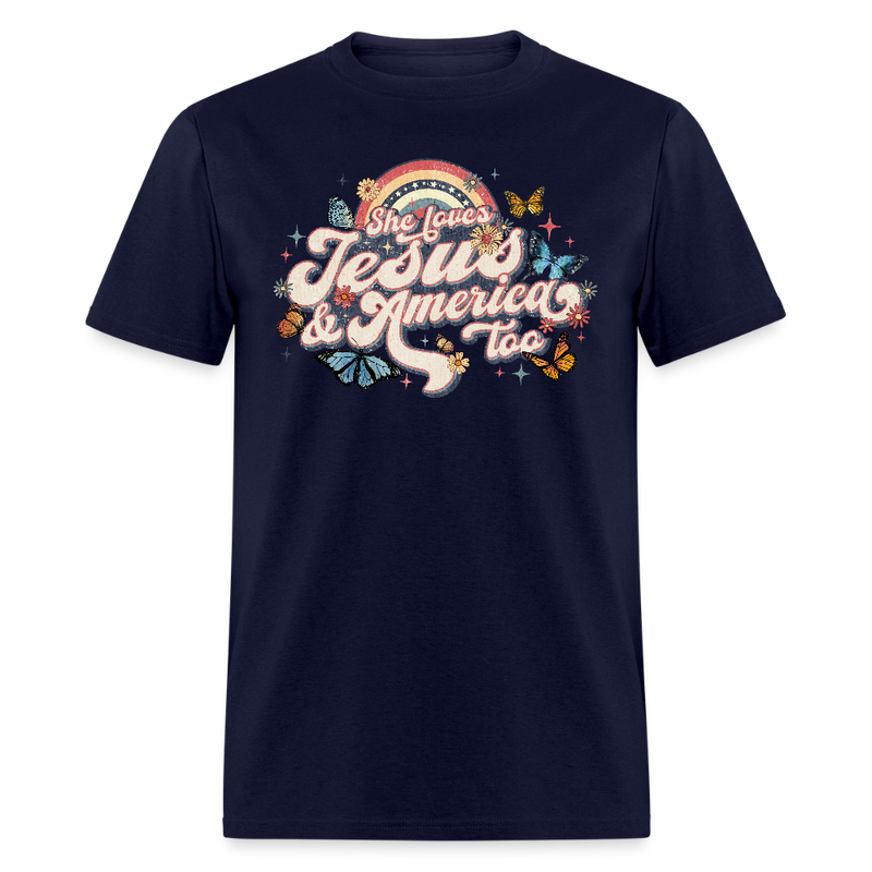 She Loves Jesus And America Too T Shirt - 2 - navy
