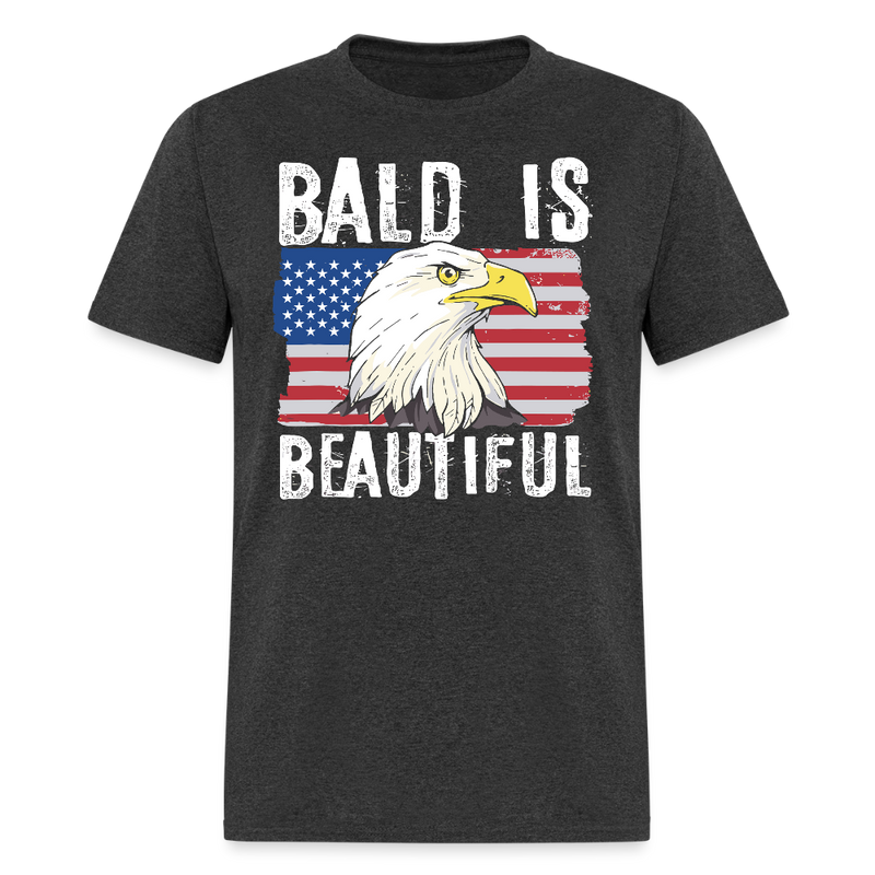 Bald Is Beautiful Eagle USA Flag T Shirt - heather black