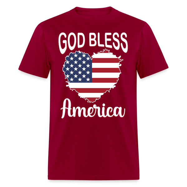 God Bless America Patriotic Heart T Shirt - dark red