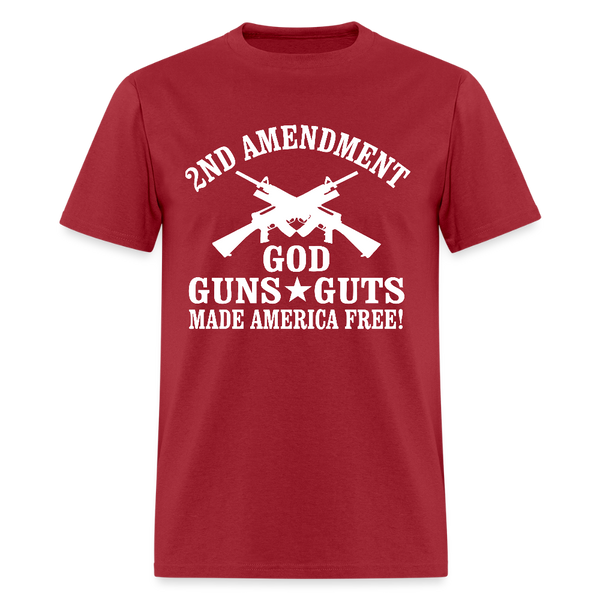2nd Amendment God Guns Guts T Shirt - dark red