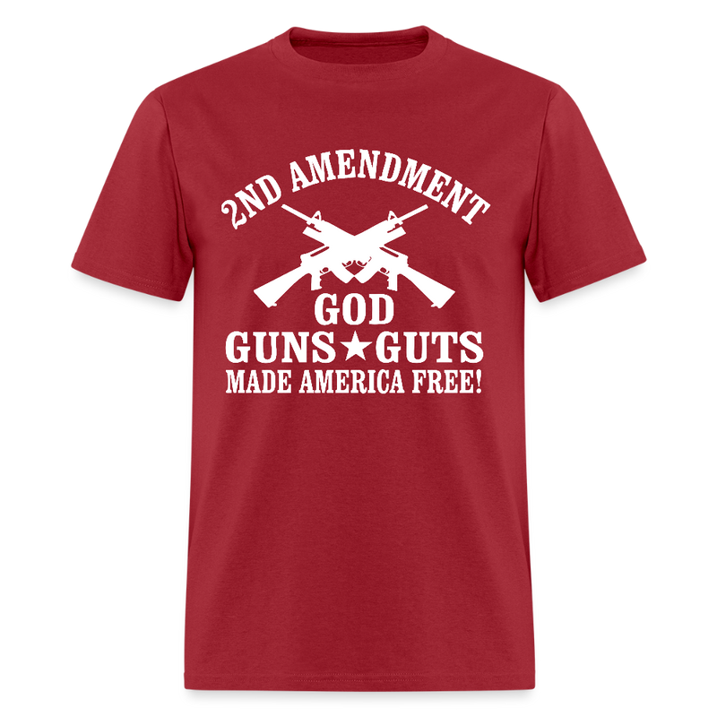2nd Amendment God Guns Guts T Shirt - dark red