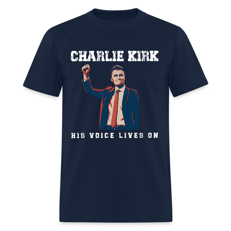 Charlie Kirk His Voice Lives On T Shirt - navy