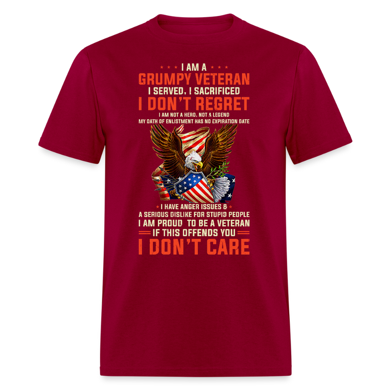 I Am A Grumpy Veteran T Shirt - dark red