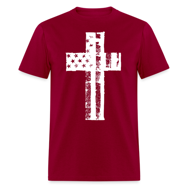 Cross Patriotic American Flag T Shirt - dark red