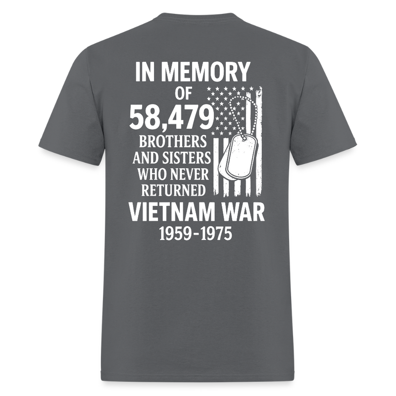 Vietnam War Memorial Tribute to 58,479 Fallen Heroes T Shirt - charcoal