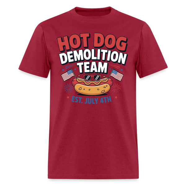 Hot Dog Demolition Team Est. July 4th T Shirt - dark red