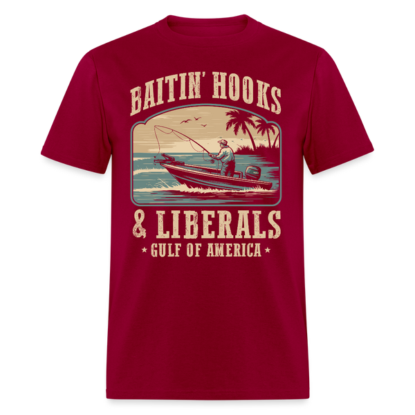 Baitin’ Hooks & Liberals Gulf of America T Shirt - dark red