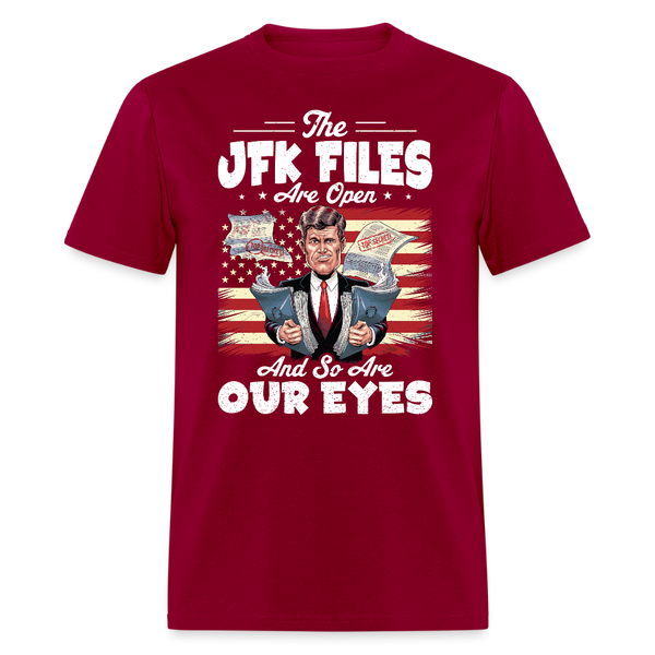 The JFK Files Are Open T Shirt - dark red