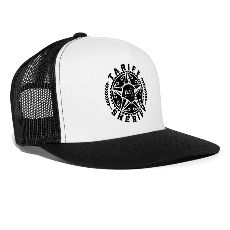 Tariff Sheriff 45 47 Trump Trucker Hat - white/black