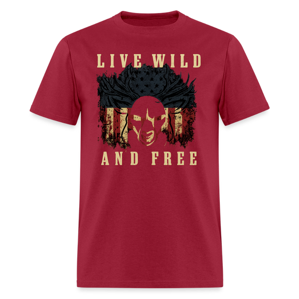 Live Wild and Free Hunting T Shirt - dark red