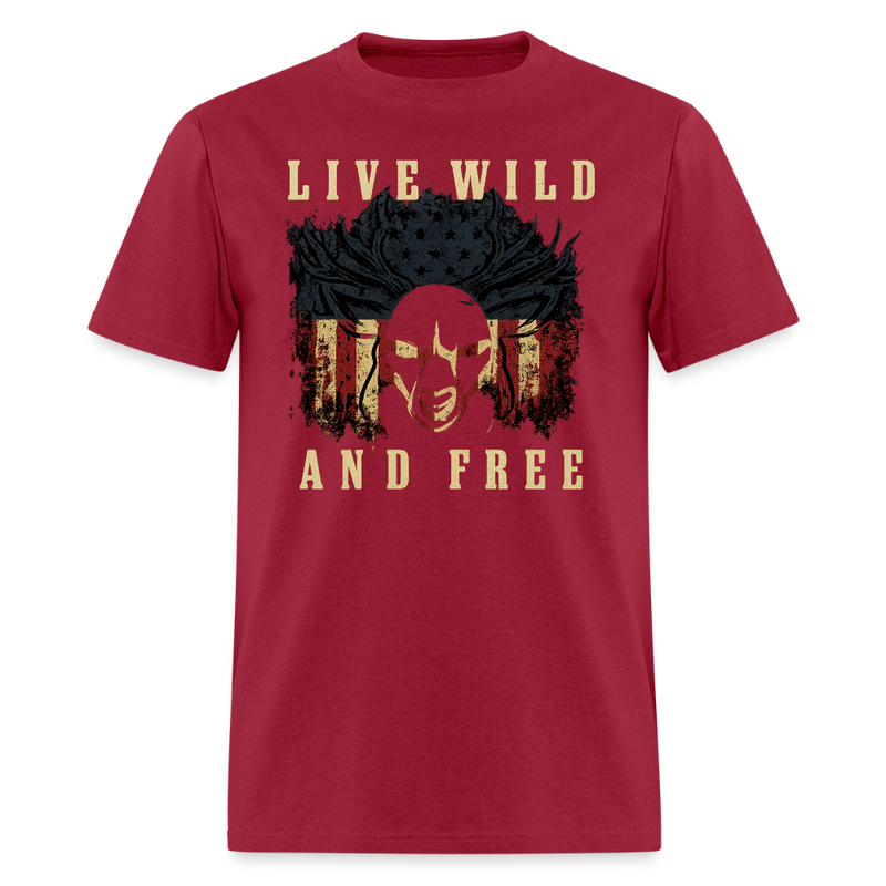 Live Wild and Free Hunting T Shirt - dark red
