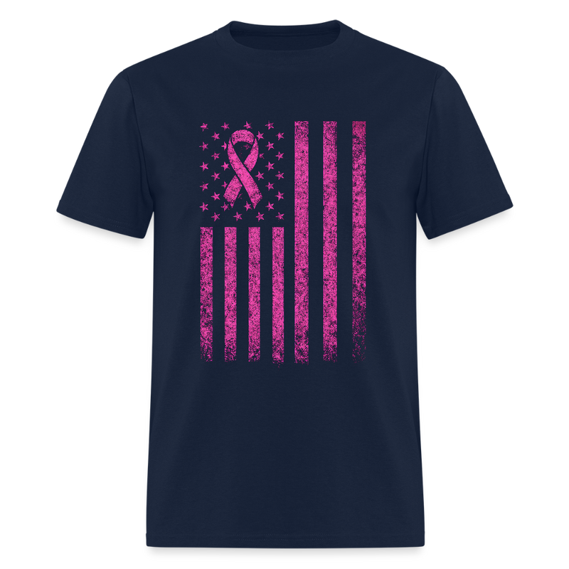 Breast Cancer Awareness US Flag T Shirt - navy