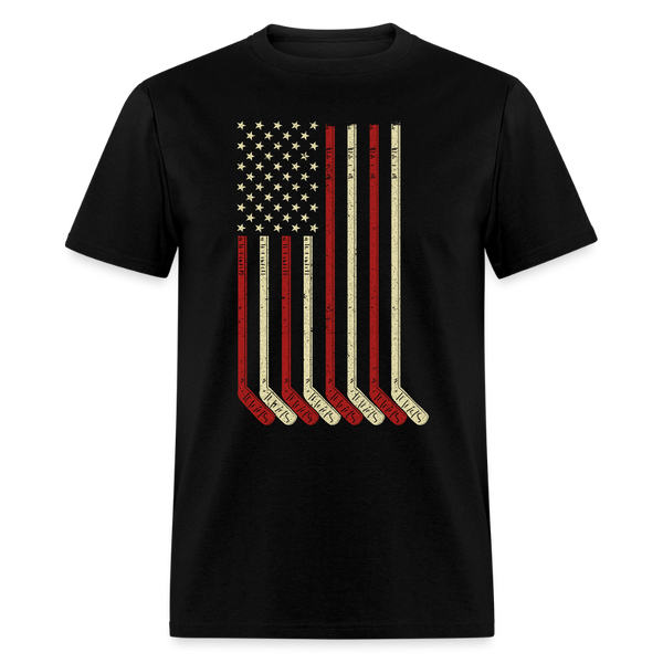 USA Flag Patriotic American Hockey T Shirt - black