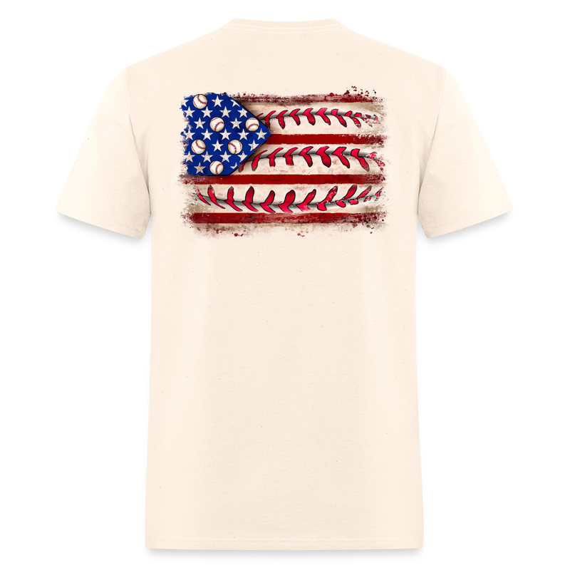 Baseball American Flag Double-Sided Print T Shirt - natural