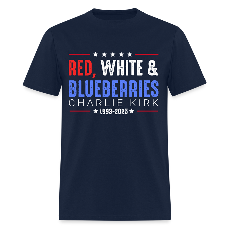 Red White and Blueberries Charlie Kirk Patriotic T Shirt - navy