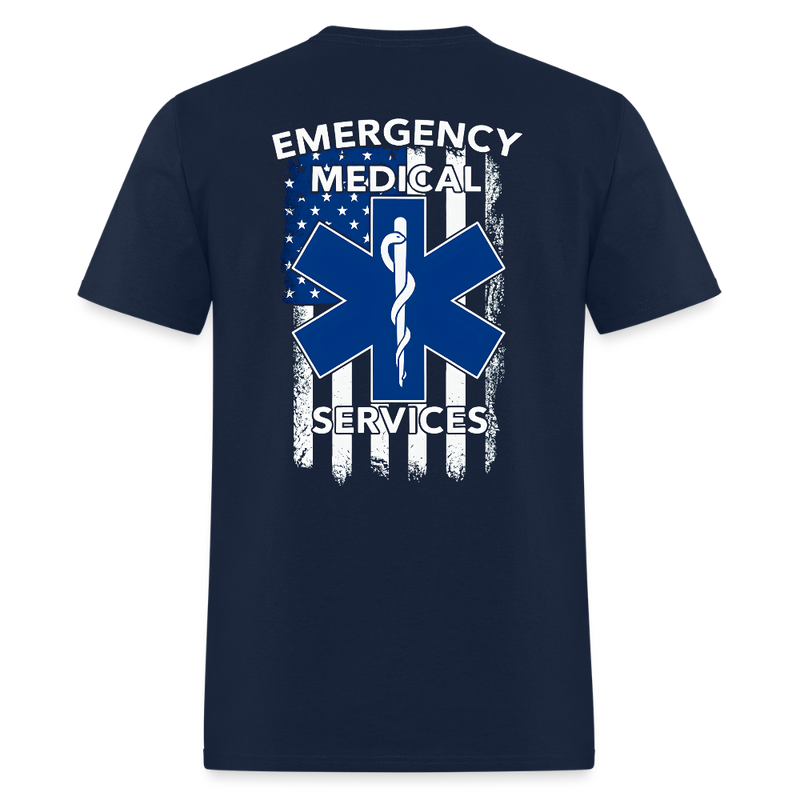 Emergency Medical Services American Flag T Shirt - navy