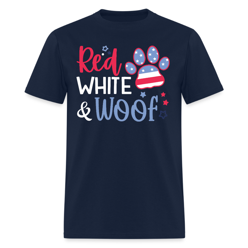 Red White And Woof Dog Paw T Shirt - navy
