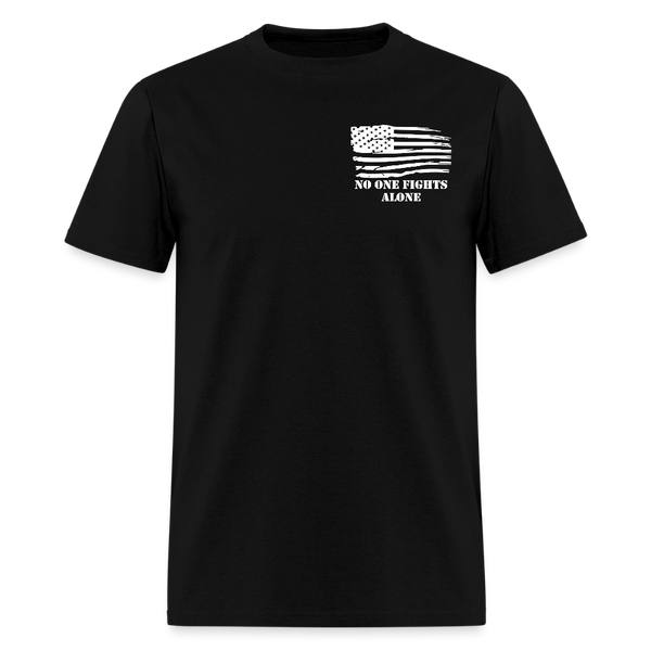 No One Fights Alone USA Flag & Tactical Tools Double Sided Black T Shirt - black