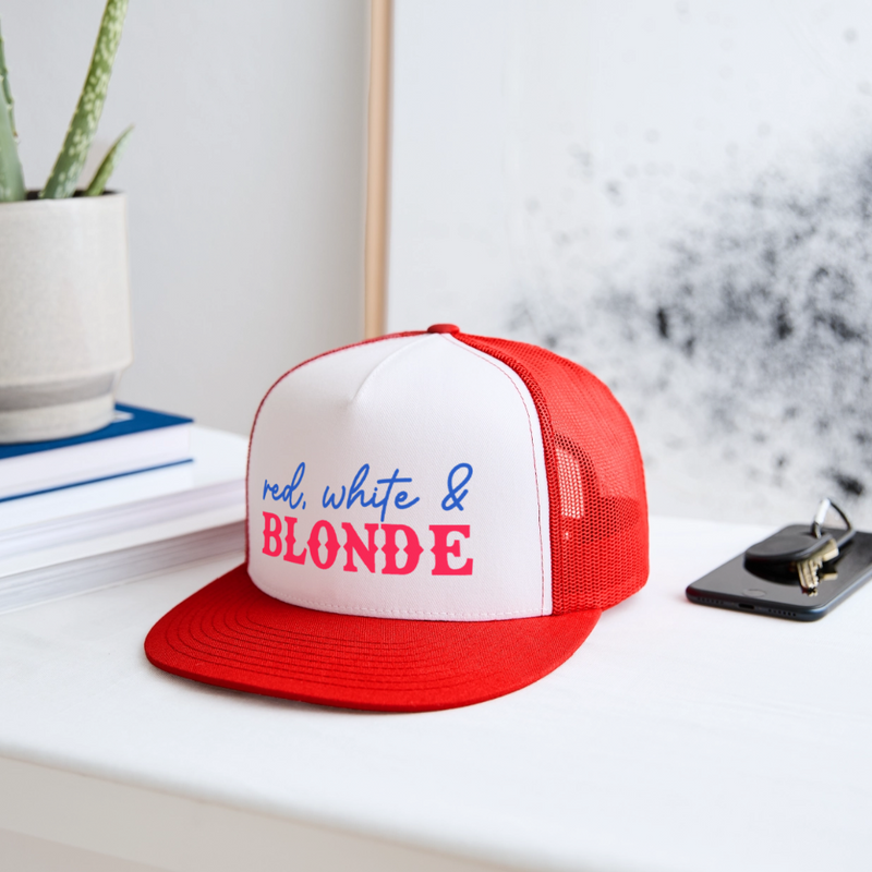 Red White and Blond Trucker Hat - white/red