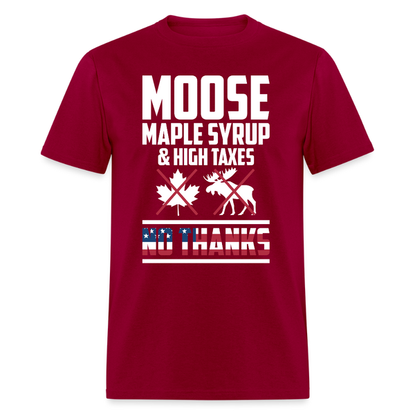 Moose Maple Syrup & High Taxes T Shirt - dark red