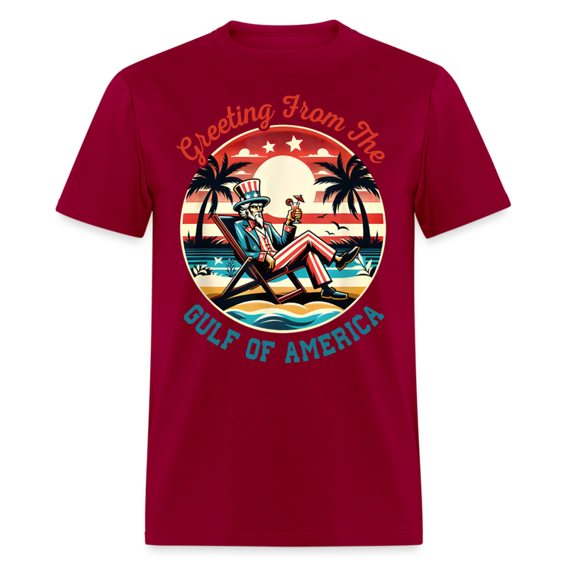Greeting From The Gulf Of America T Shirt - dark red
