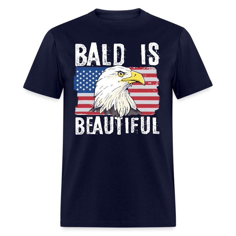 Bald Is Beautiful Eagle USA Flag T Shirt - navy