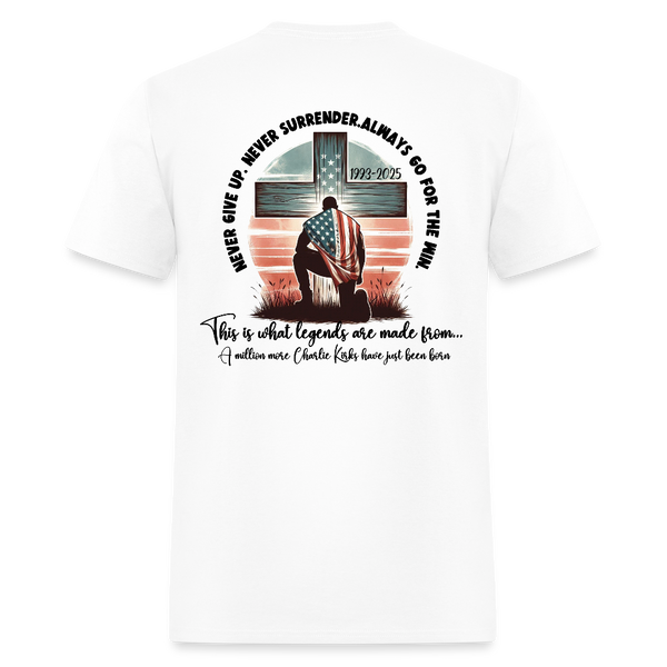 Charlie Kirk Freedom Never Give Up T Shirt - white