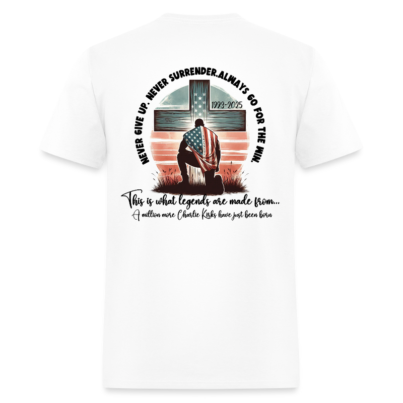 Charlie Kirk Freedom Never Give Up T Shirt - white