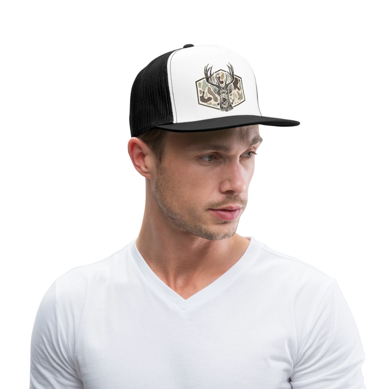 Deer Camo Hunting Trucker Hat - white/black