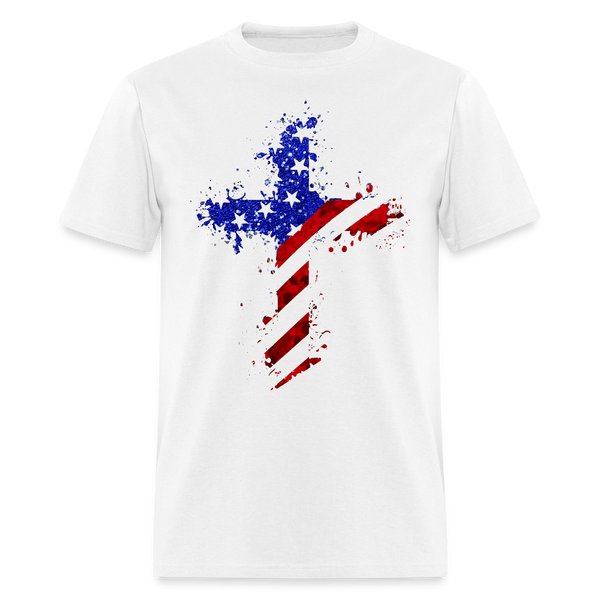 American Flag Cross T Shirt - white