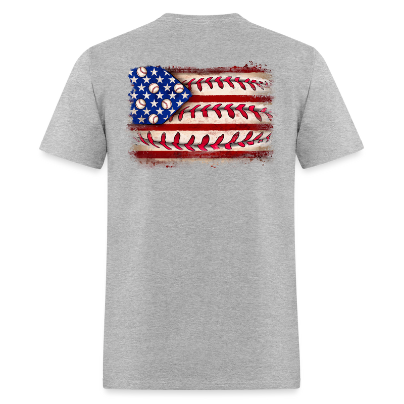 Baseball American Flag Double-Sided Print T Shirt - heather gray