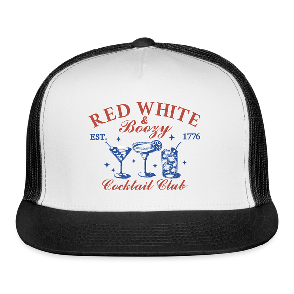 Red White and Boozy Cocktail Club Trucker Hat - white/black