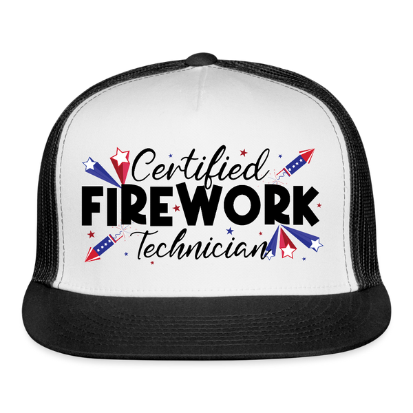 Certified Firework Technician Trucker Hat - white/black