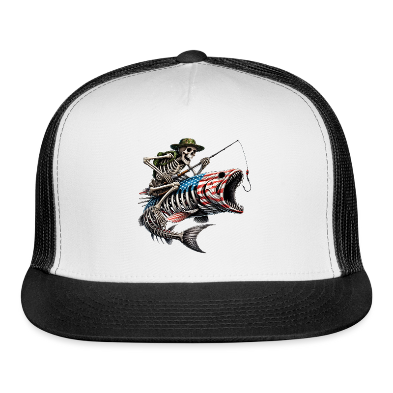 Fish Skeleton Trucker Hat - white/black