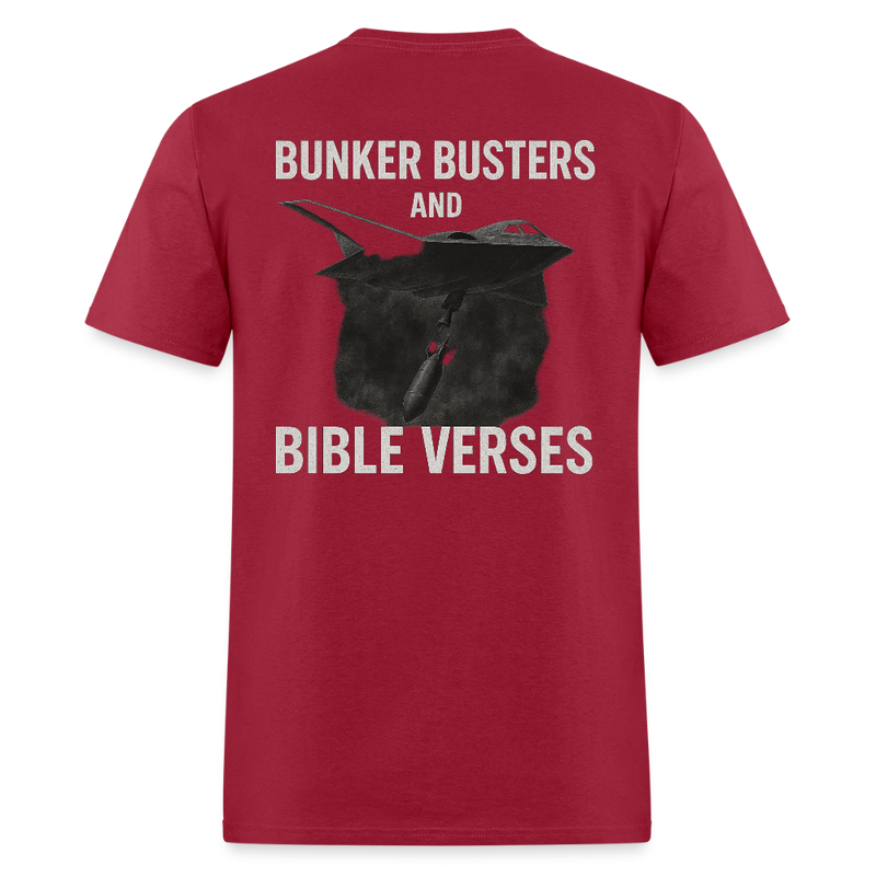 Bunker Busters And Bible Verses Back Print T Shirt - dark red