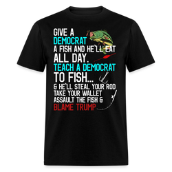 Republican Saying Teach A Democrat Fish Conservative T Shirt - black
