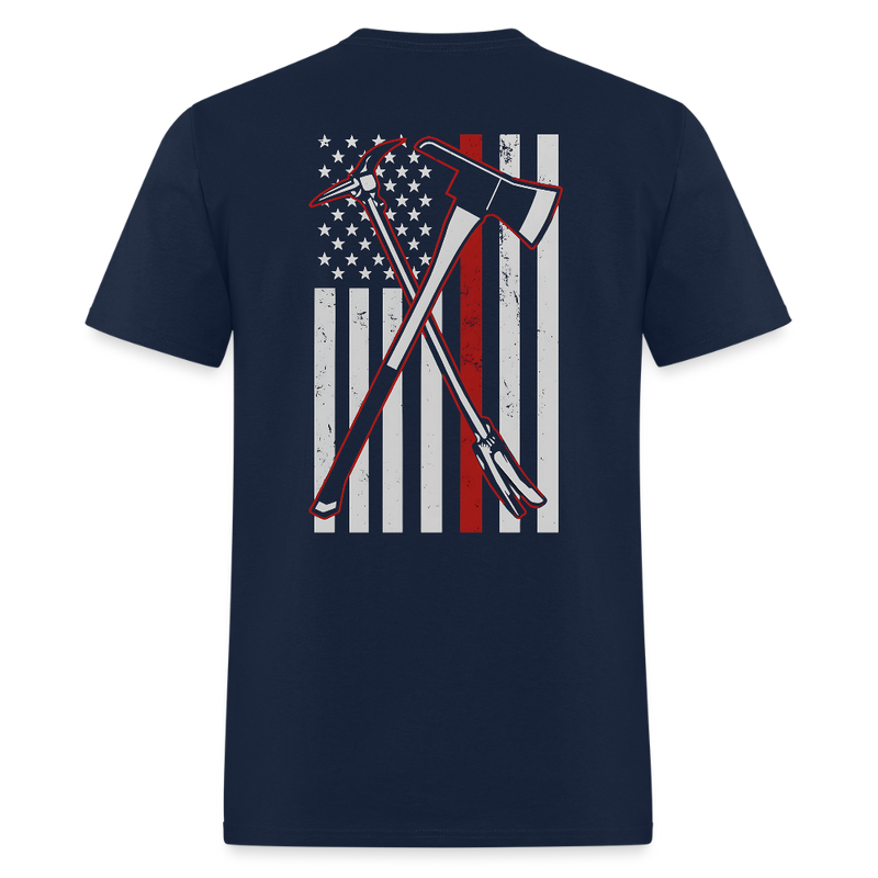 Firefighter Axe Flag Double Sided T Shirt - navy