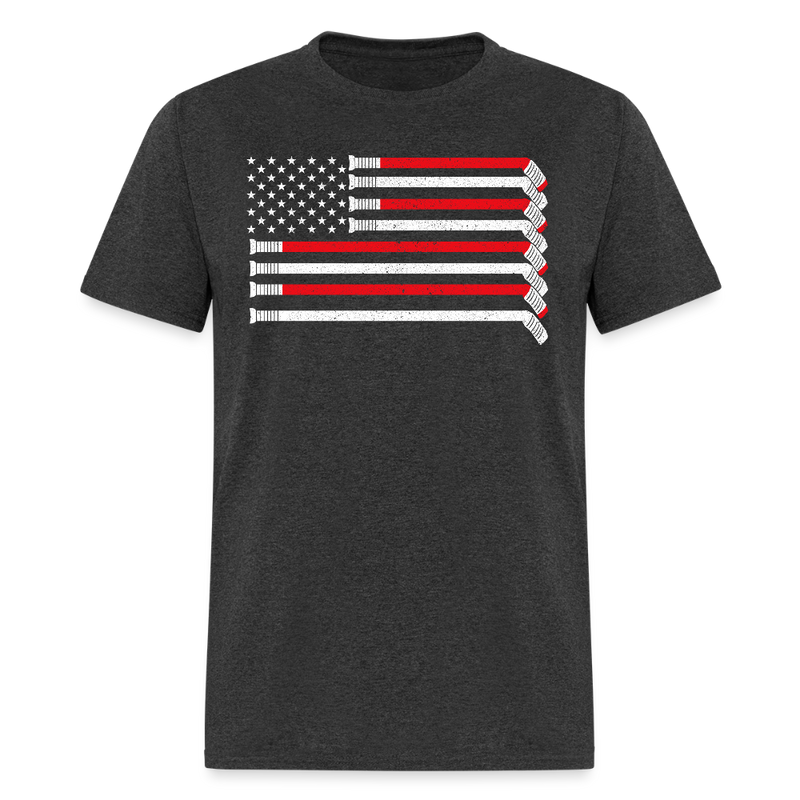 Hockey Stick USA Flag T Shirt - heather black