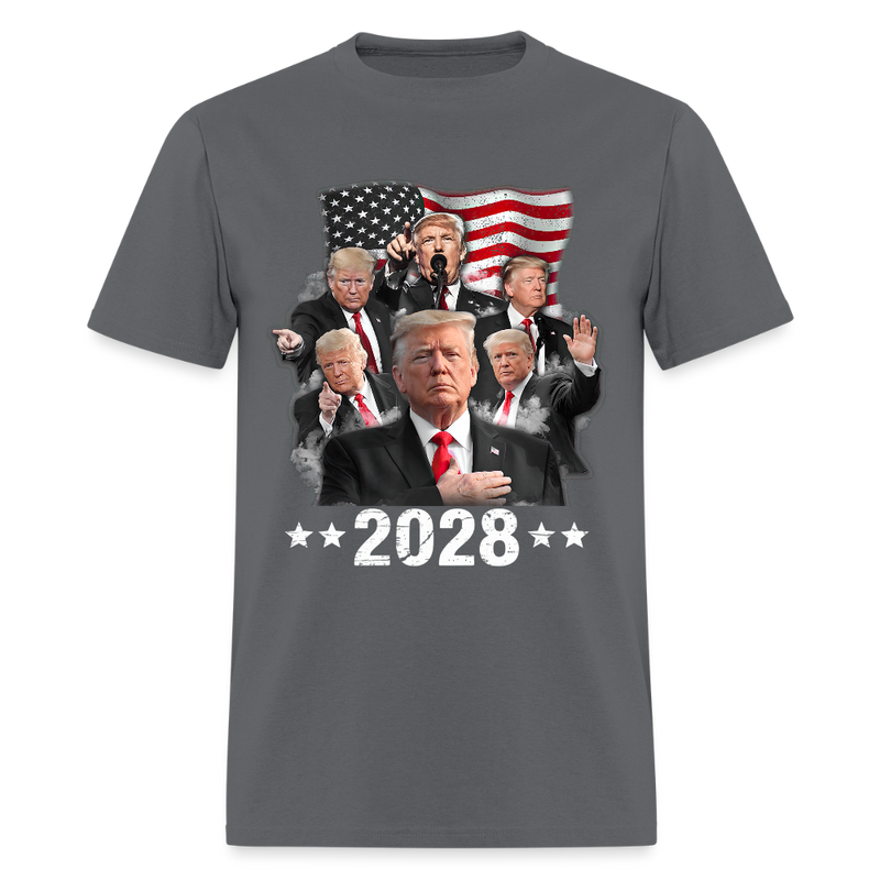Trump 2028 Patriotic USA Flag T Shirt - charcoal